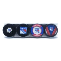 New York Rangers Inglasco NHL Logo Hockey Puck (4 Pack)